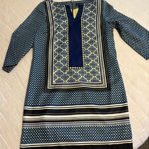 The Limited Geometric Patterned Dress with Blue and Yellow Accents